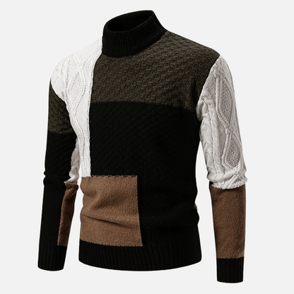 Élanor Luxe Patchwork Sweater van Hoogwaardig Katoen – Loose Fit Crewneck