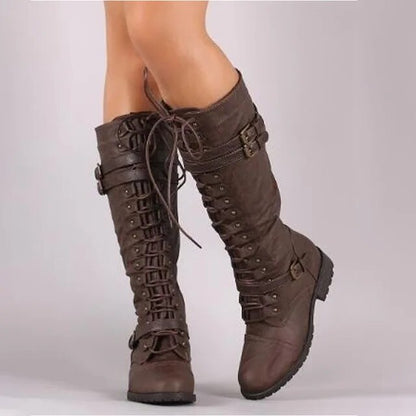 Monde dames veterlaarzen met gesp – retro stijl – zwart – antislip zool – synthetisch leer – wintermode