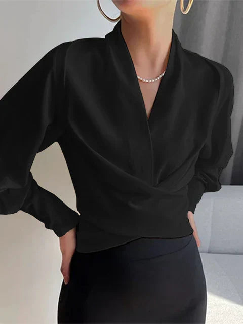 Élanor V-hals damesblouse met pofmouwen – verfijnde pasvorm