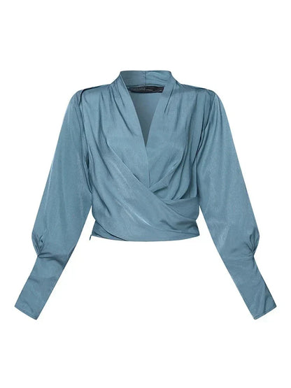 Élanor V-hals damesblouse met pofmouwen – verfijnde pasvorm