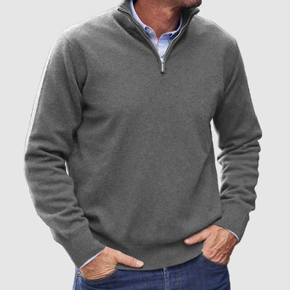 Monde Heren Trui met Rits – 100% Kasjmier – Basismodel – Donkergrijs – Lange Mouwen – Regular Fit