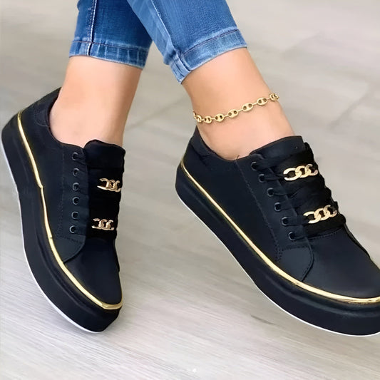 Évoque | Orthopedische dames sneakers met gouden details en vetersluiting