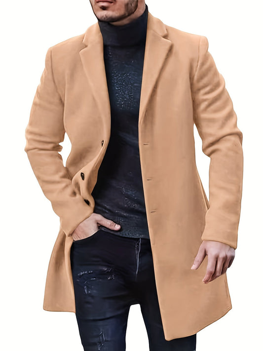 Évoque | Lange heren trenchcoat van luxe katoenmix met reverskraag