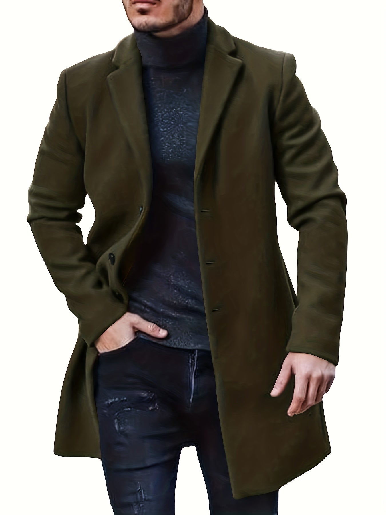Évoque | Lange heren trenchcoat van luxe katoenmix met reverskraag