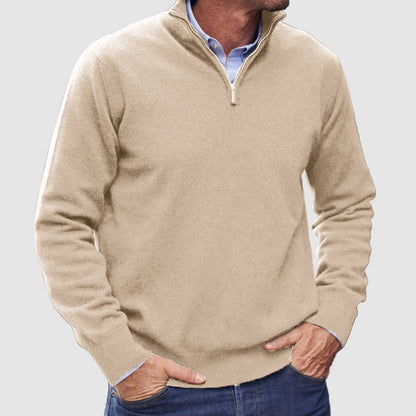 Monde Heren Trui met Rits – 100% Kasjmier – Basismodel – Donkergrijs – Lange Mouwen – Regular Fit