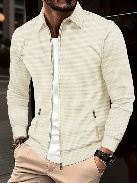 Monde Herenoverhemd met Ritssluiting – Slim Fit – Katoenmix – Lange Mouw – Casual/Formeel – Beige