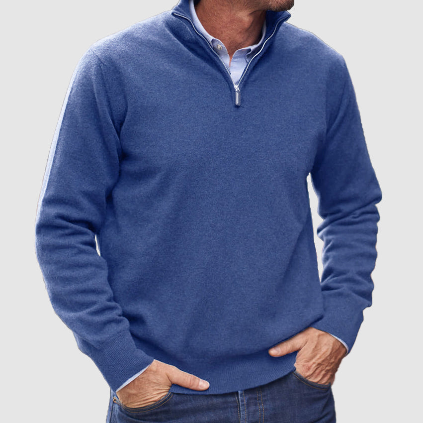 Monde Heren Trui met Rits – 100% Kasjmier – Basismodel – Donkergrijs – Lange Mouwen – Regular Fit