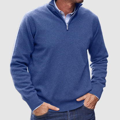 Monde Heren Trui met Rits – 100% Kasjmier – Basismodel – Donkergrijs – Lange Mouwen – Regular Fit