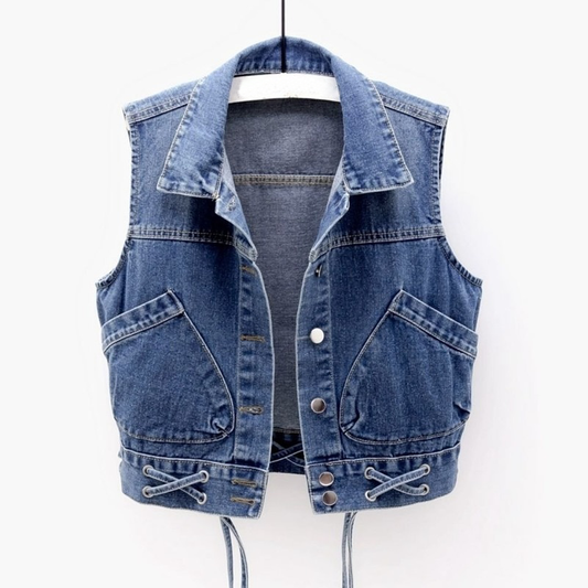 Évoque | Klassiek denim vest in slim fit met medium blauwe wassing
