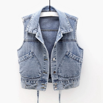 Évoque | Klassiek denim vest in slim fit met medium blauwe wassing