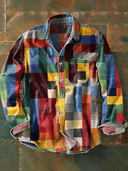 Veloria Heren Overhemd met Multicolor Print en Borstzak – Lange Mouwen