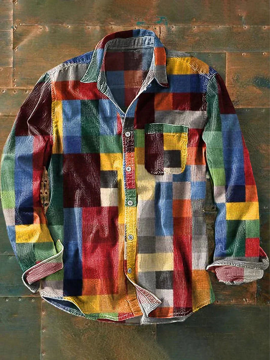 Veloria Heren Overhemd met Multicolor Print en Borstzak – Lange Mouwen