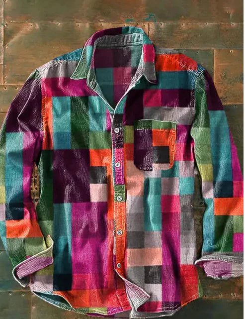 Veloria Heren Overhemd met Multicolor Print en Borstzak – Lange Mouwen