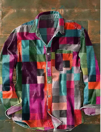 Veloria Heren Overhemd met Multicolor Print en Borstzak – Lange Mouwen