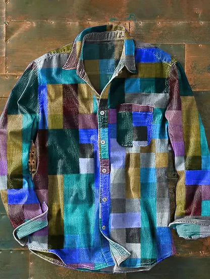 Veloria Heren Overhemd met Multicolor Print en Borstzak – Lange Mouwen