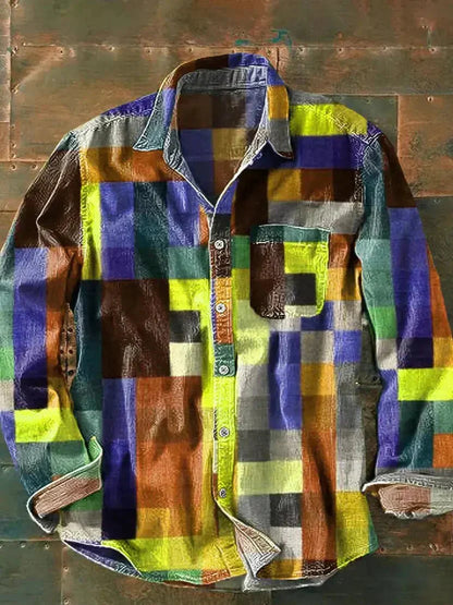 Veloria Heren Overhemd met Multicolor Print en Borstzak – Lange Mouwen