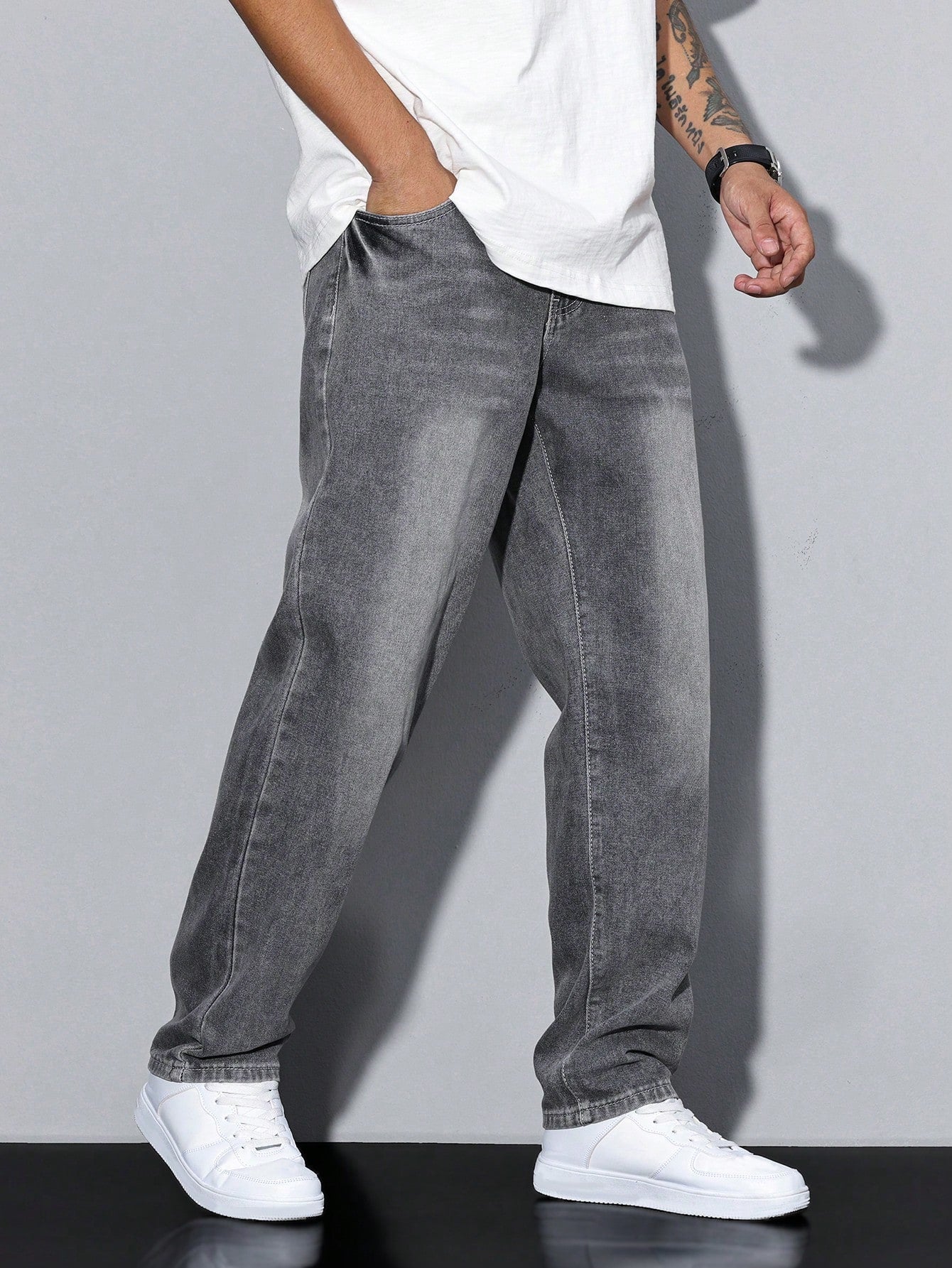 Élanor | Effen kleur casual heren jeans met rechte pasvorm