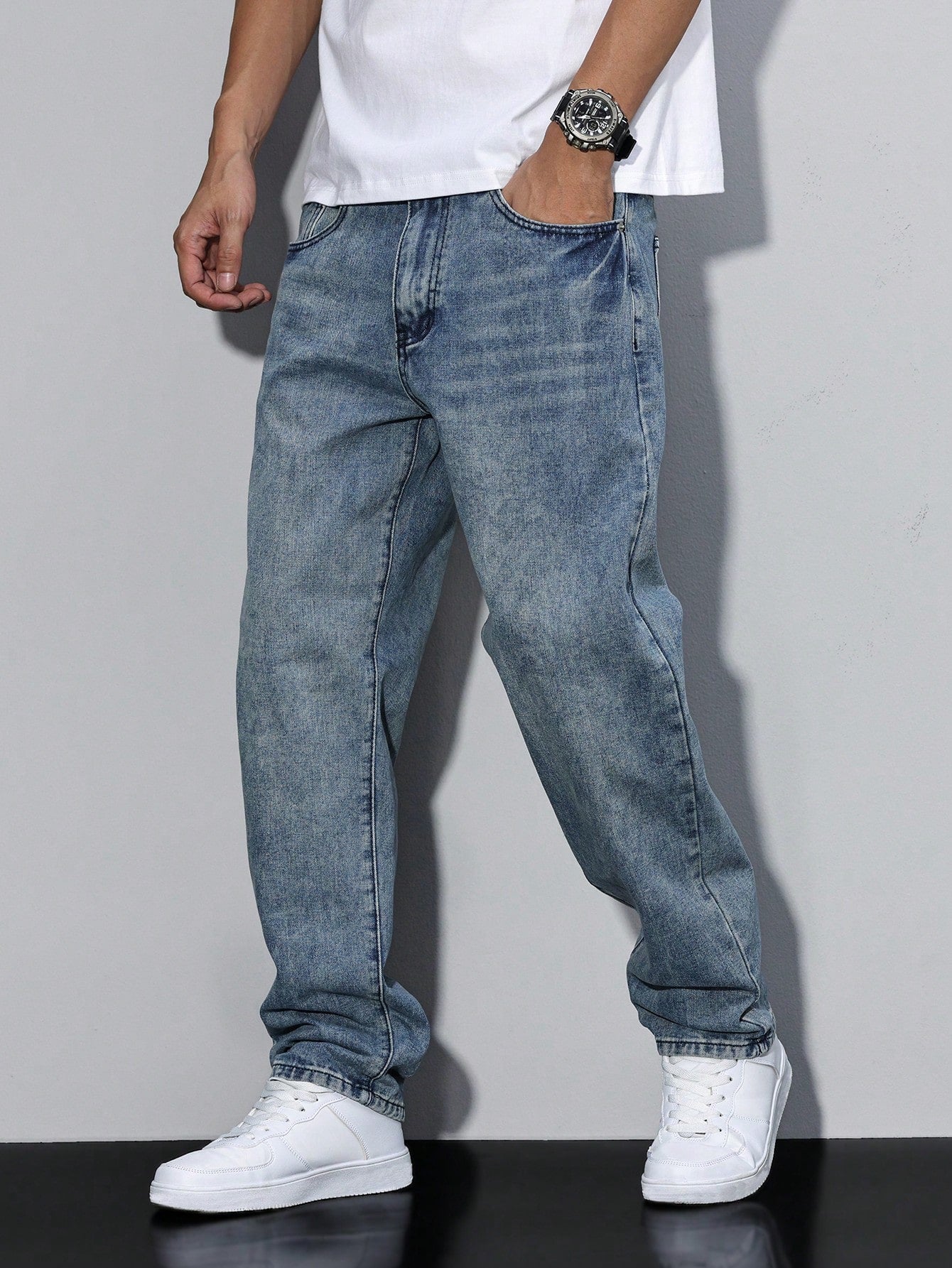 Élanor | Effen kleur casual heren jeans met rechte pasvorm
