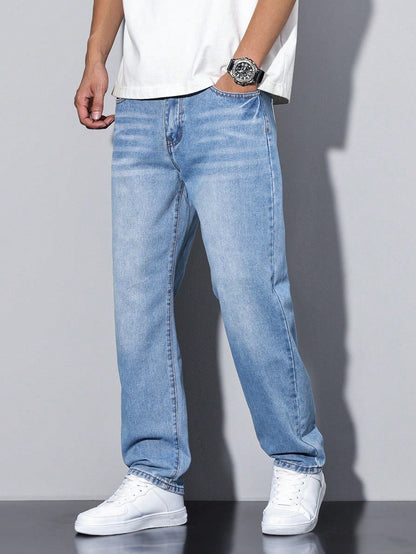 Élanor | Effen kleur casual heren jeans met rechte pasvorm