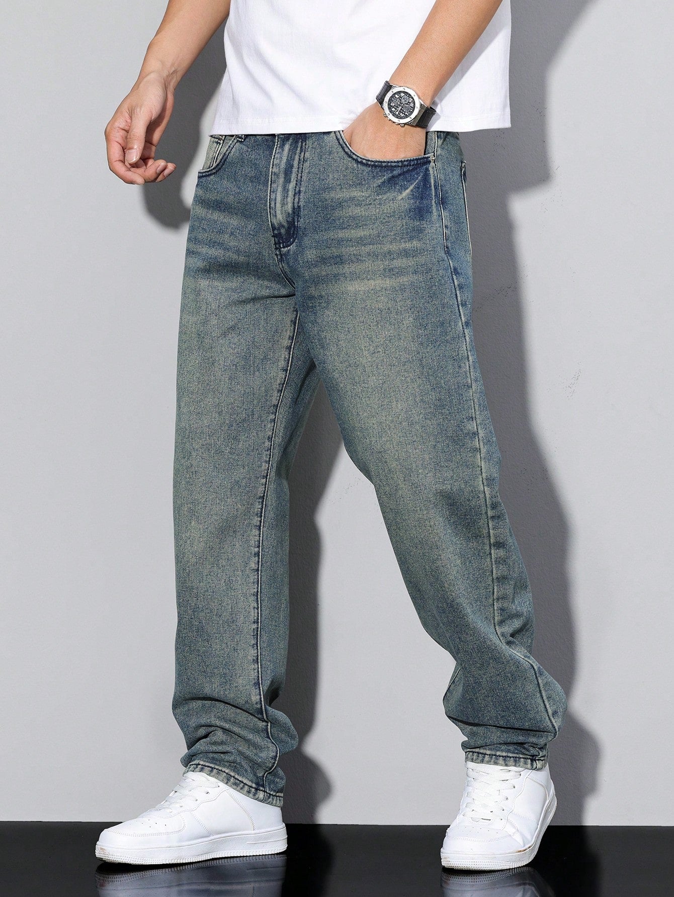 Élanor | Effen kleur casual heren jeans met rechte pasvorm