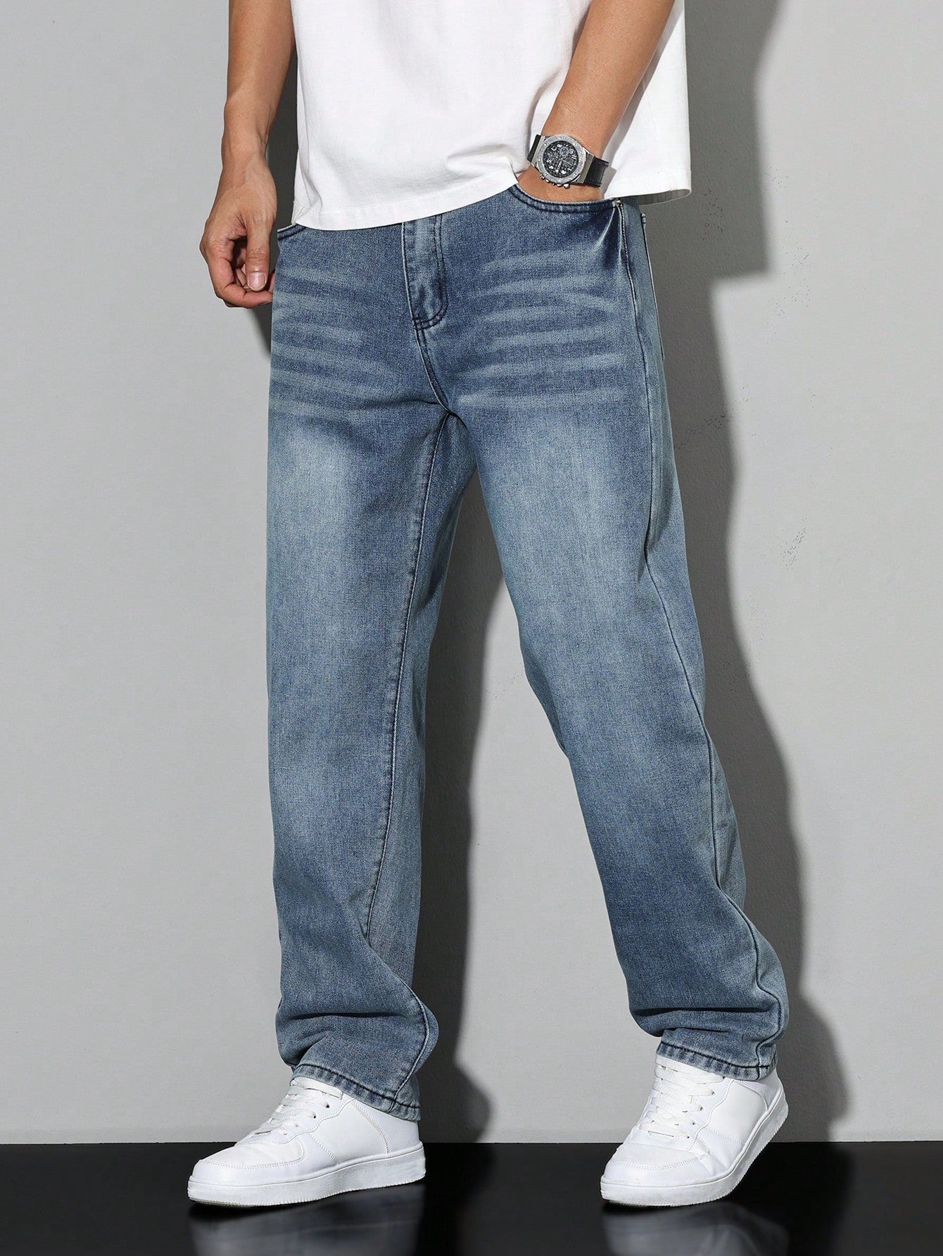 Élanor | Effen kleur casual heren jeans met rechte pasvorm
