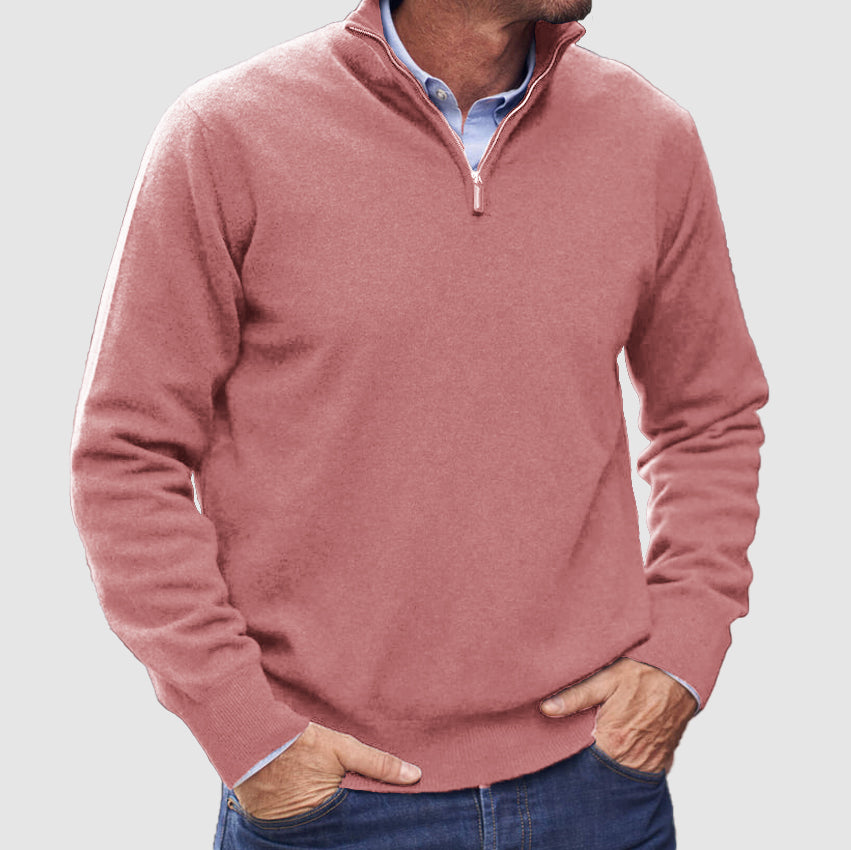 Monde Heren Trui met Rits – 100% Kasjmier – Basismodel – Donkergrijs – Lange Mouwen – Regular Fit