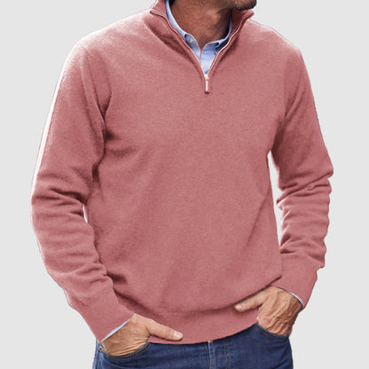 Monde Heren Trui met Rits – 100% Kasjmier – Basismodel – Donkergrijs – Lange Mouwen – Regular Fit