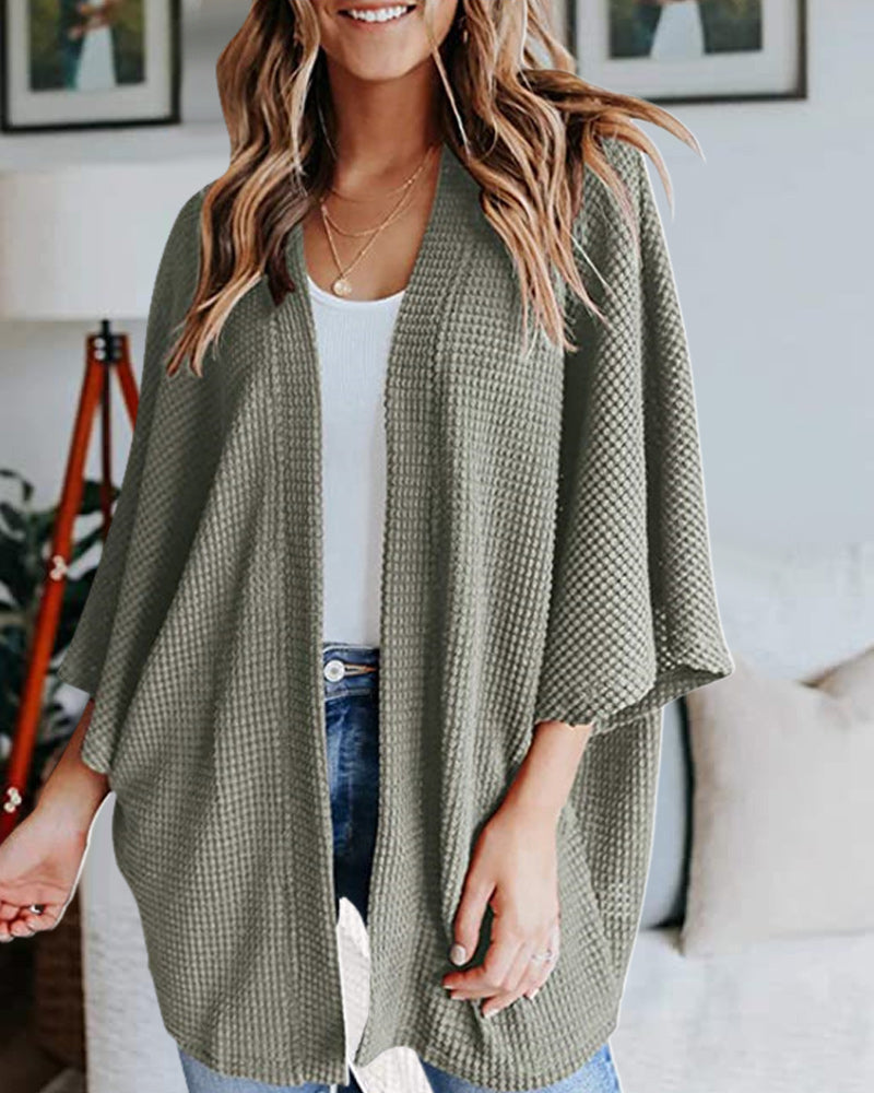 Évoque Effen Gebreid Cardigan met 3/4 Vleermuismouwen – Losse Pasvorm