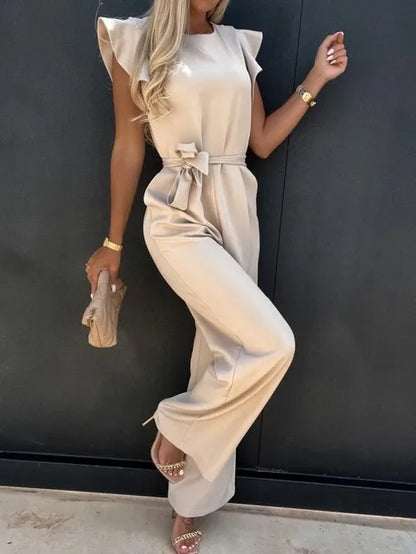 Évoque | Jumpsuit met ruches mouwen en ceintuur