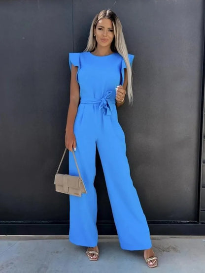 Évoque | Jumpsuit met ruches mouwen en ceintuur