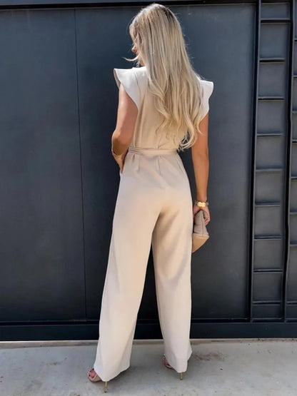 Évoque | Jumpsuit met ruches mouwen en ceintuur