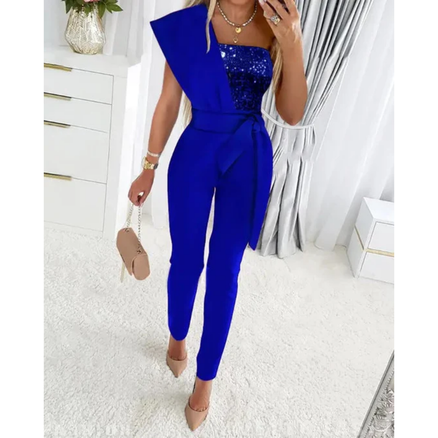 Élanor | Elegante one-shoulder jumpsuit met pailletten