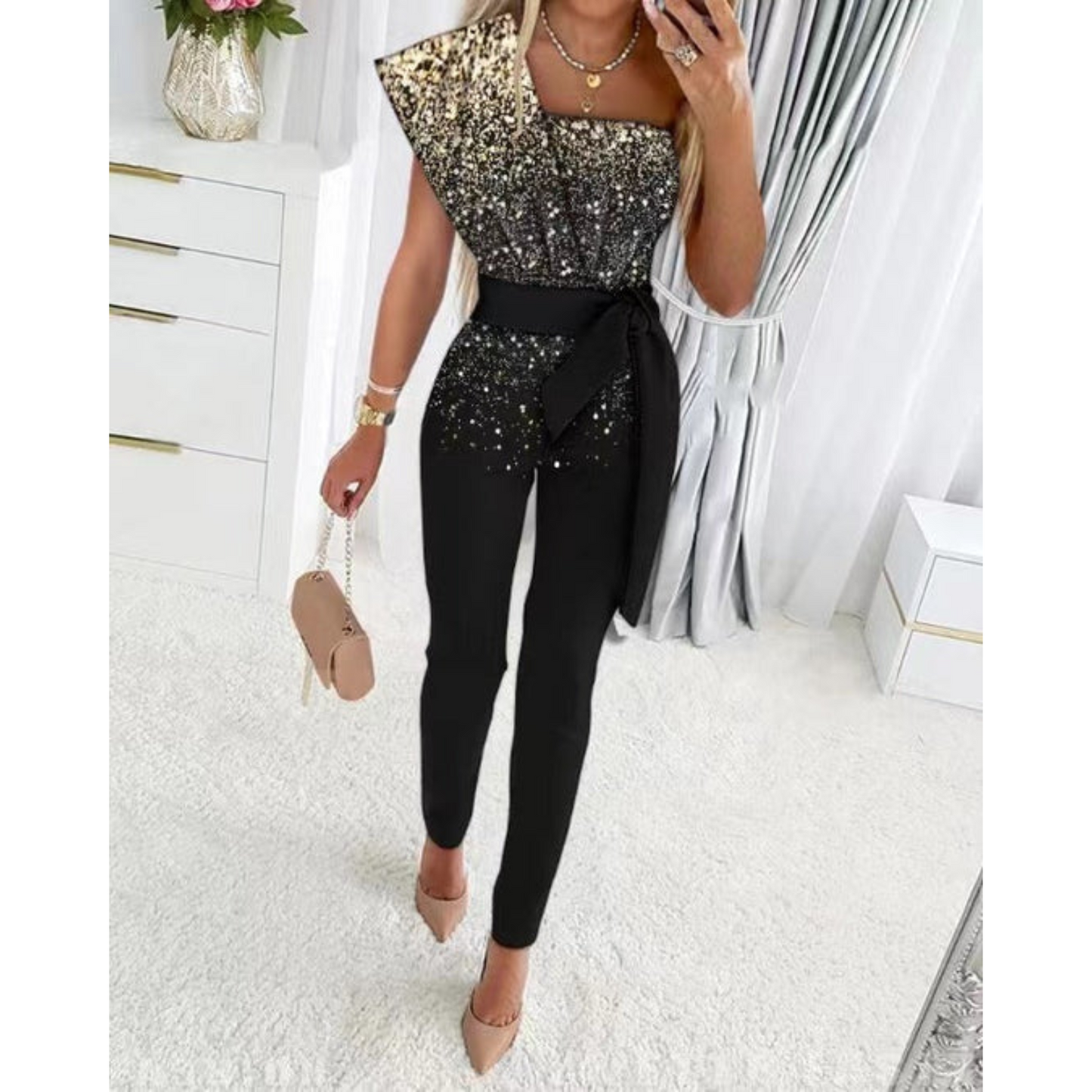 Élanor | Elegante one-shoulder jumpsuit met pailletten
