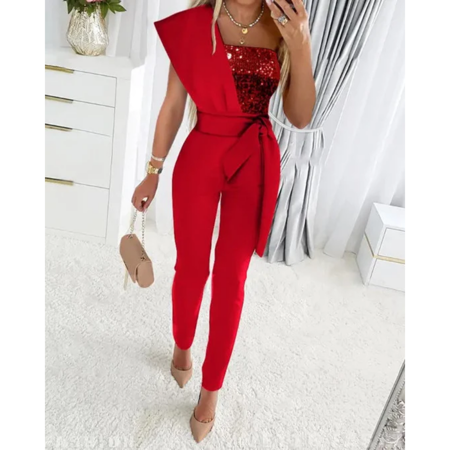 Élanor | Elegante one-shoulder jumpsuit met pailletten