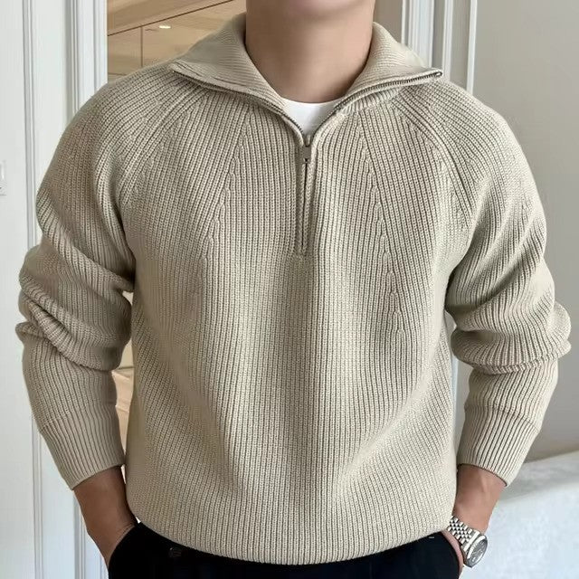 Veloria Katoenen Quarter Zip Sweater met Geribde Textuur