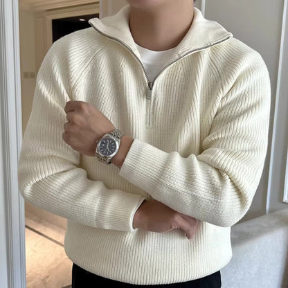 Veloria Katoenen Quarter Zip Sweater met Geribde Textuur