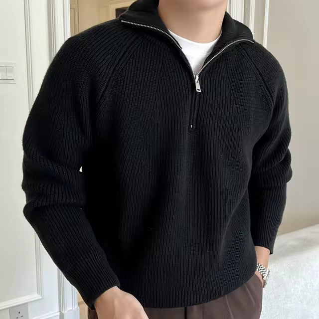 Veloria Katoenen Quarter Zip Sweater met Geribde Textuur