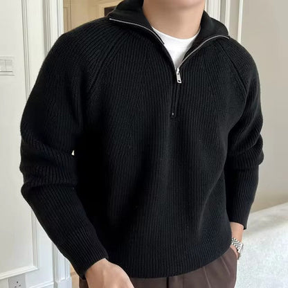 Veloria Katoenen Quarter Zip Sweater met Geribde Textuur