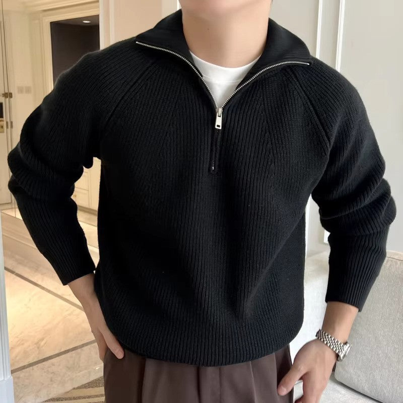 Veloria Katoenen Quarter Zip Sweater met Geribde Textuur