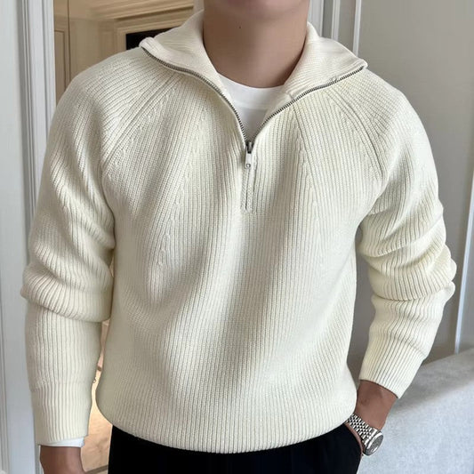 Veloria Katoenen Quarter Zip Sweater met Geribde Textuur