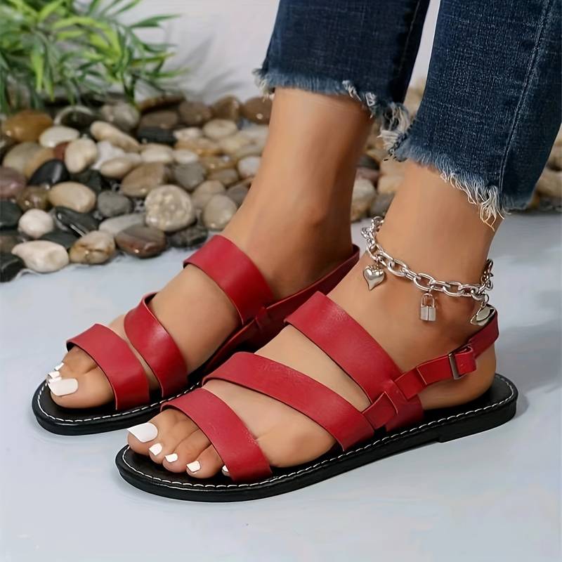 Monde Dames sandalen met platte zool en veganistische kruisbanden