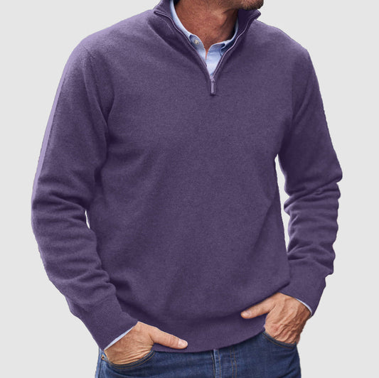Monde Heren Trui met Rits – 100% Kasjmier – Basismodel – Donkergrijs – Lange Mouwen – Regular Fit