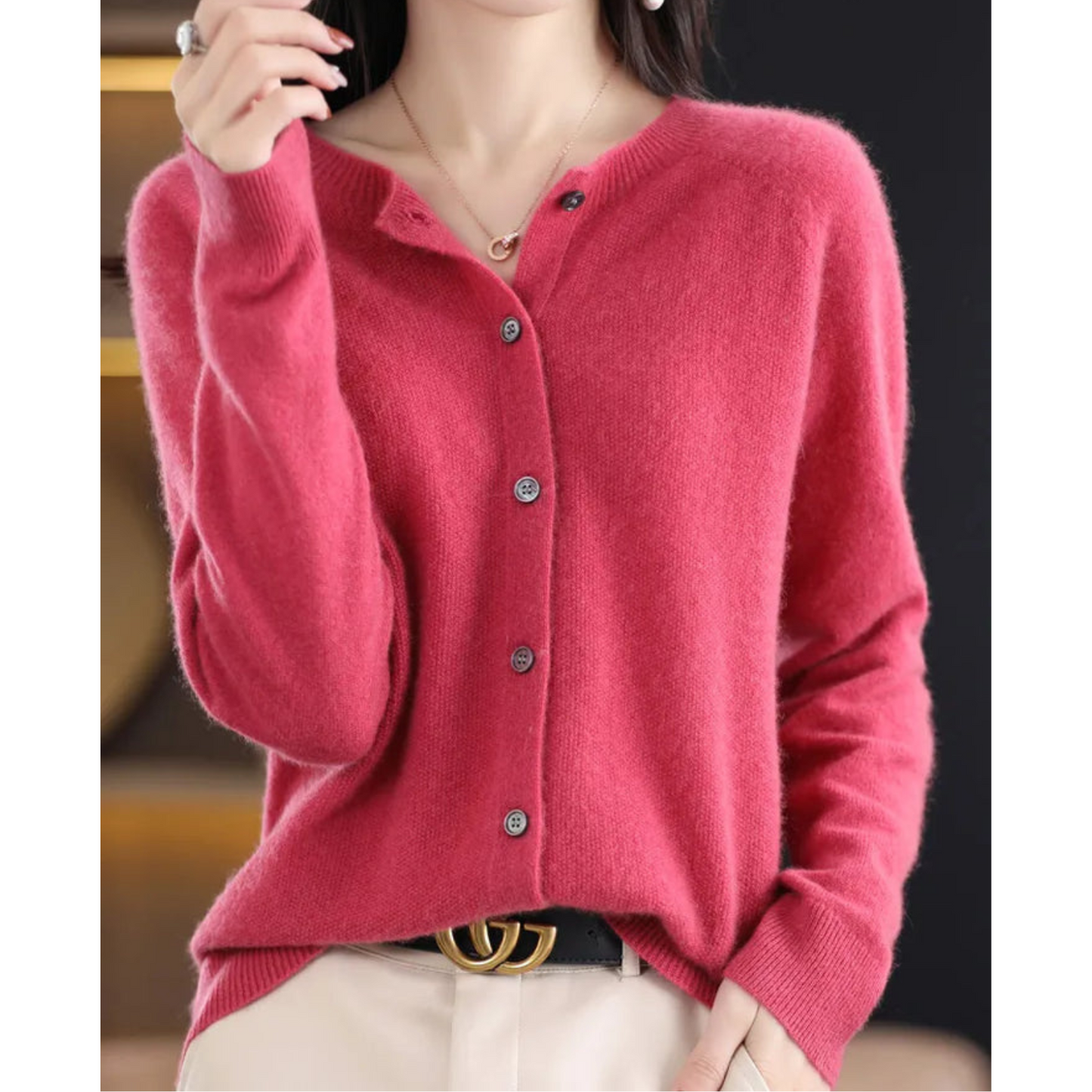 Élanor | Merino wollen dames cardigan met V-hals en knoopsluiting