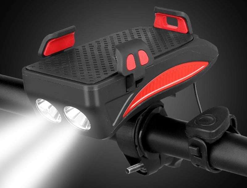 Veloria 4-in-1 Fietsgadget met Telefoonhouder, Powerbank, LED Verlichting en Claxon