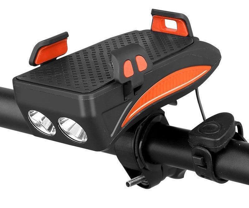 Veloria 4-in-1 Fietsgadget met Telefoonhouder, Powerbank, LED Verlichting en Claxon
