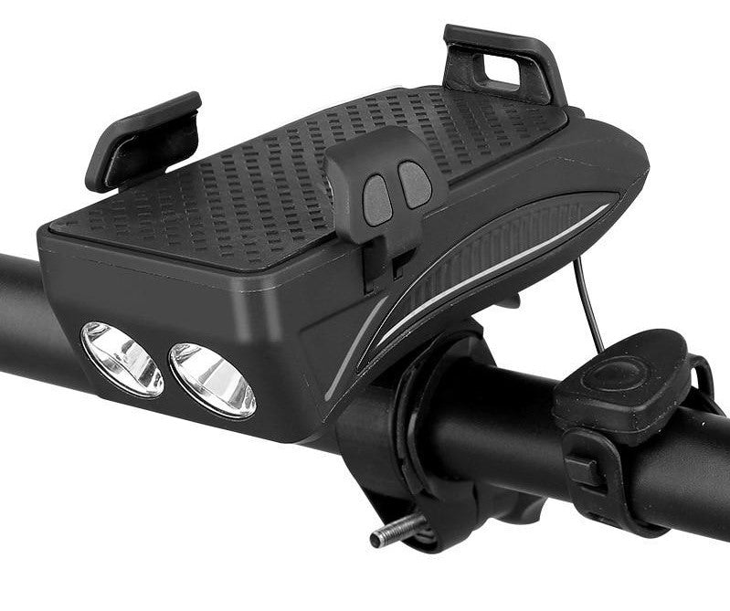 Veloria 4-in-1 Fietsgadget met Telefoonhouder, Powerbank, LED Verlichting en Claxon