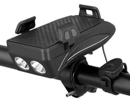 Veloria 4-in-1 Fietsgadget met Telefoonhouder, Powerbank, LED Verlichting en Claxon