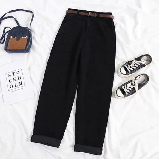 Évoque Corduroy broek dames met hoge taille en wijde pijpen – katoen