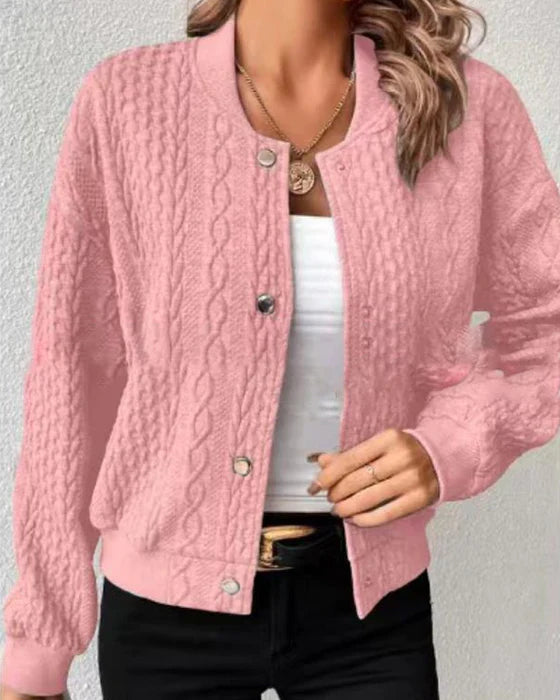 Évoque | Effen gebreide cardigan van katoenmix met knopen