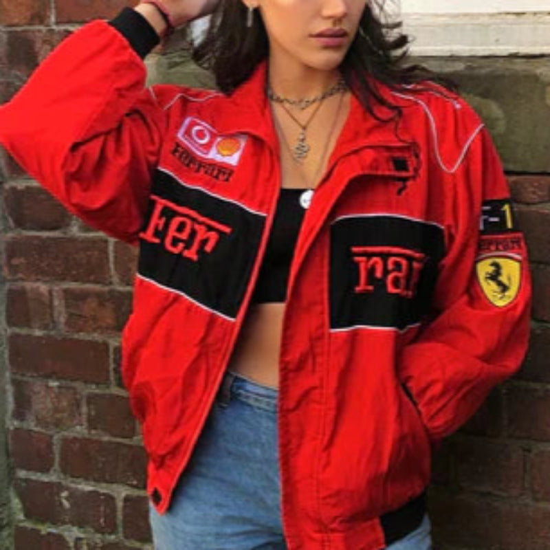 Veloria Unisex Racing Jack met Patchwork Details – Oversized Streetwear Jas